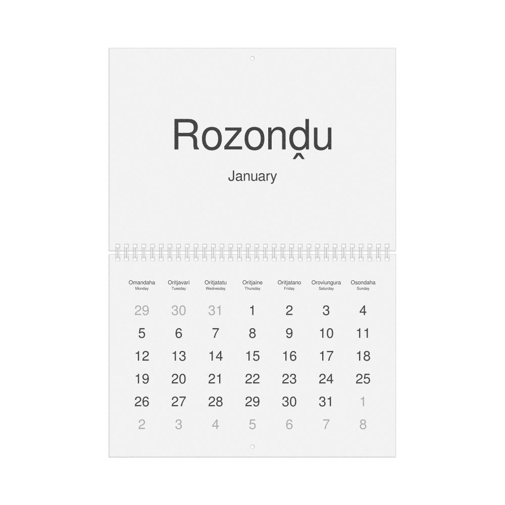 Leskoff 2026 Wall Calendar, Herero/English-Labeled, Monday-Start Layout, Wire-Bound, 11.7 x 8.3 in (29.7 x 21.0 cm), image 1 of 1