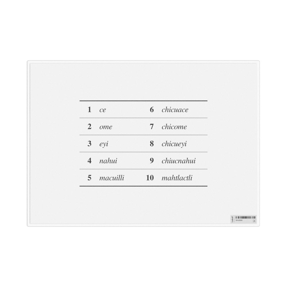 Leskoff Numbers 1–10 in Classical Nahuatl, Desk Chart, 11.7 x 8.3 in (29.7 x 21.0 cm), image 1 of 1