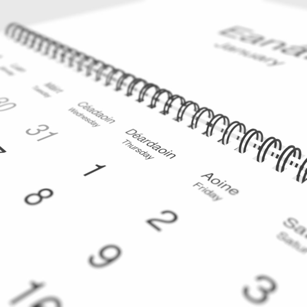 Leskoff 2026 Wall Calendar, Irish/English-Labeled, Sunday-Start Layout, Wire-Bound, 11.7 x 8.3 in (29.7 x 21.0 cm), image 1 of 2