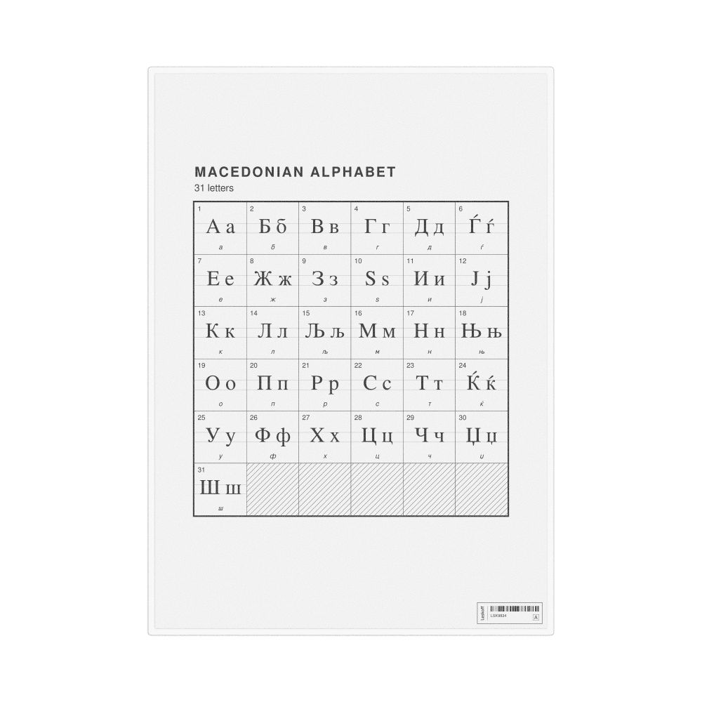 Leskoff Macedonian Alphabet Chart, 8.3 x 11.7 in (21.0 x 29.7 cm, Desk Chart, Laminated), image 1 of 2