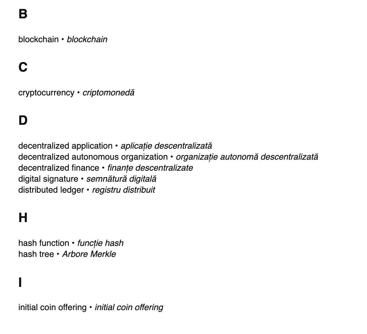 Blockchain terms in Romanian