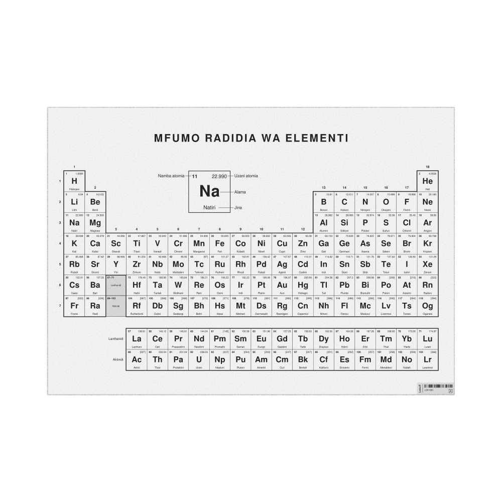 Leskoff Periodic Table Chart, 33.1 x 23.4 in (84.1 x 59.4 cm, Poster / Wall Chart), 18-Column Layout, Swahili-Labeled, image 1 of 2