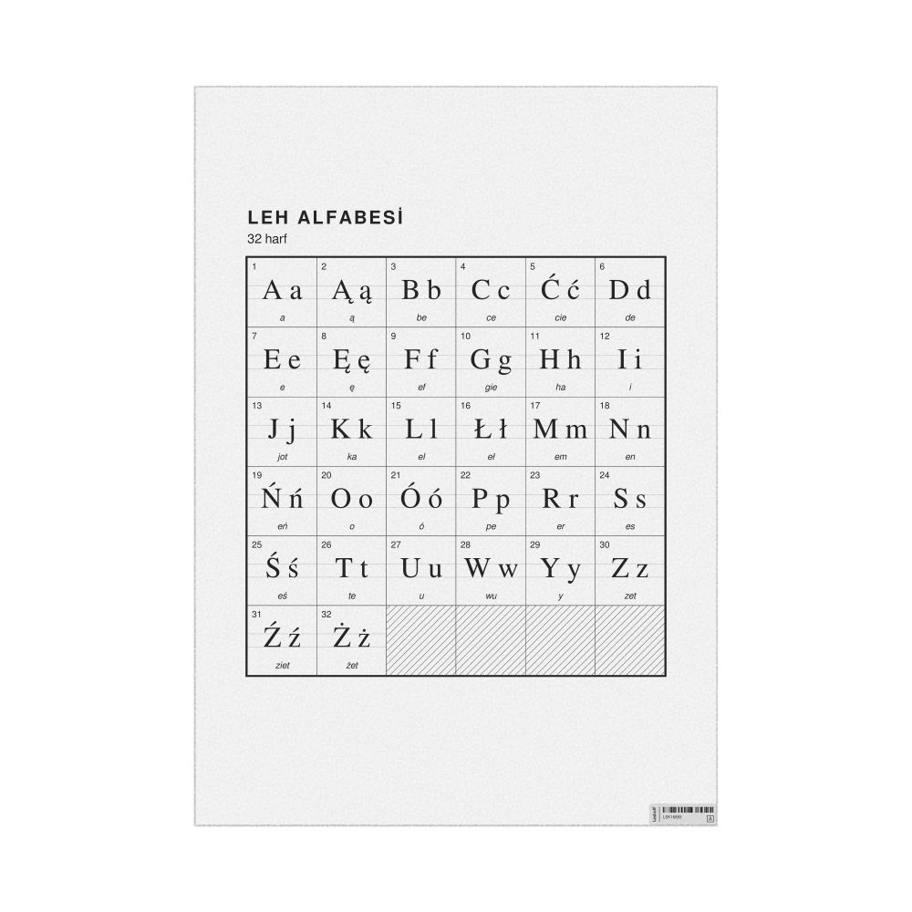 Leskoff Polish Alphabet Chart, 23.4 x 33.1 in (59.4 x 84.1 cm, Poster / Wall Chart), Turkish-Labeled, image 1 of 2