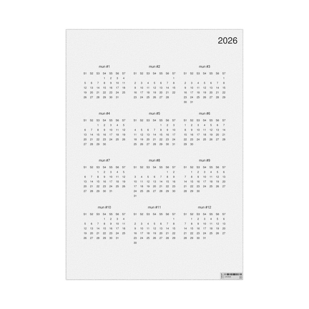 Leskoff 2026 Wall Calendar, Toki Pona-Labeled, Monday-Start Layout, Poster / Wall Print, 23.4 x 33.1 in (59.4 x 84.1 cm), image 1 of 2