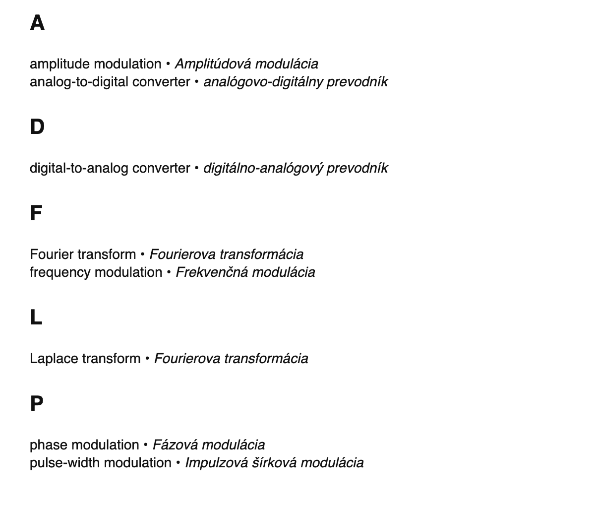 Digital signal processing terms in Slovak