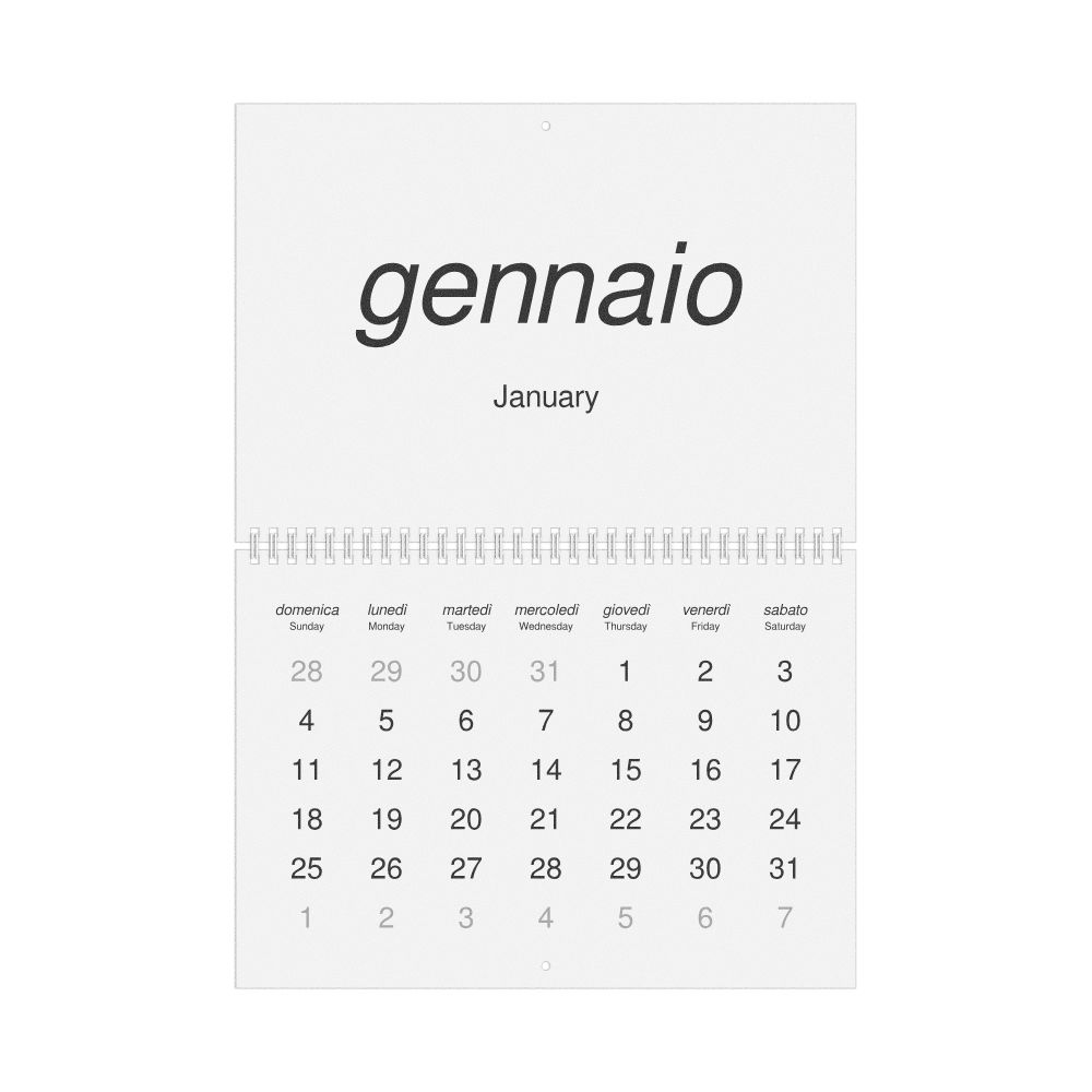 Leskoff 2026 Wall Calendar, Italian/English-Labeled, Sunday-Start Layout, Wire-Bound, 11.7 x 8.3 in (29.7 x 21.0 cm), image 1 of 1