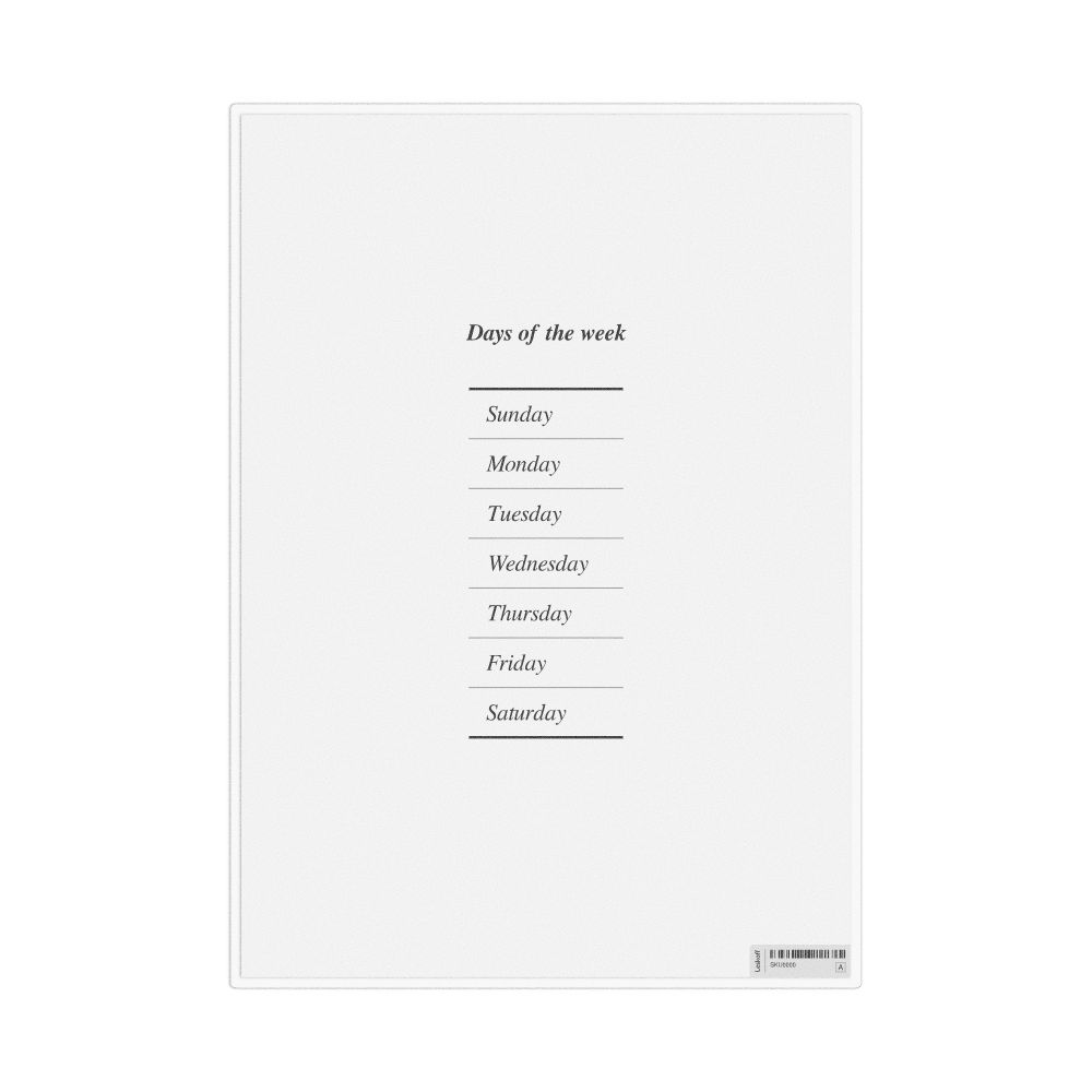 Leskoff Days of the Week in English, Desk Chart, 8.3 x 11.7 in (21.0 x 29.7 cm), image 1 of 1