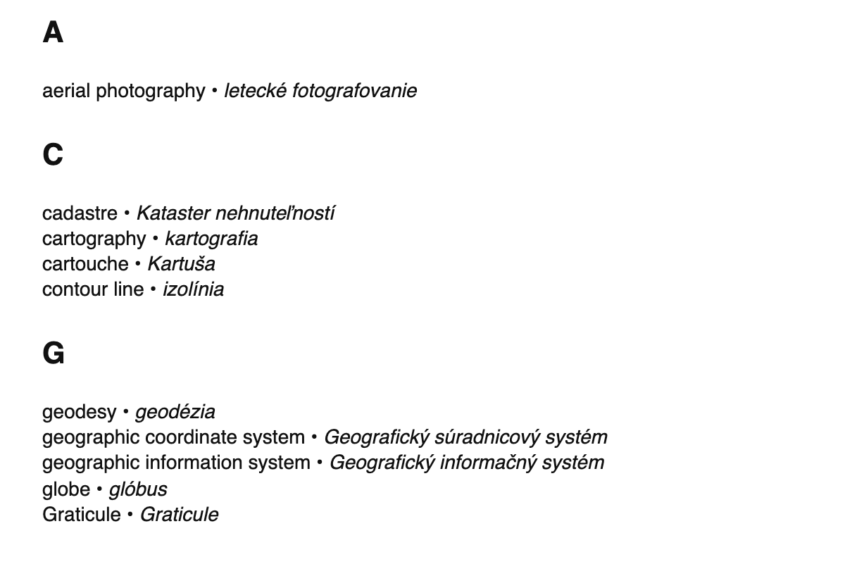 Cartography terms in Slovak