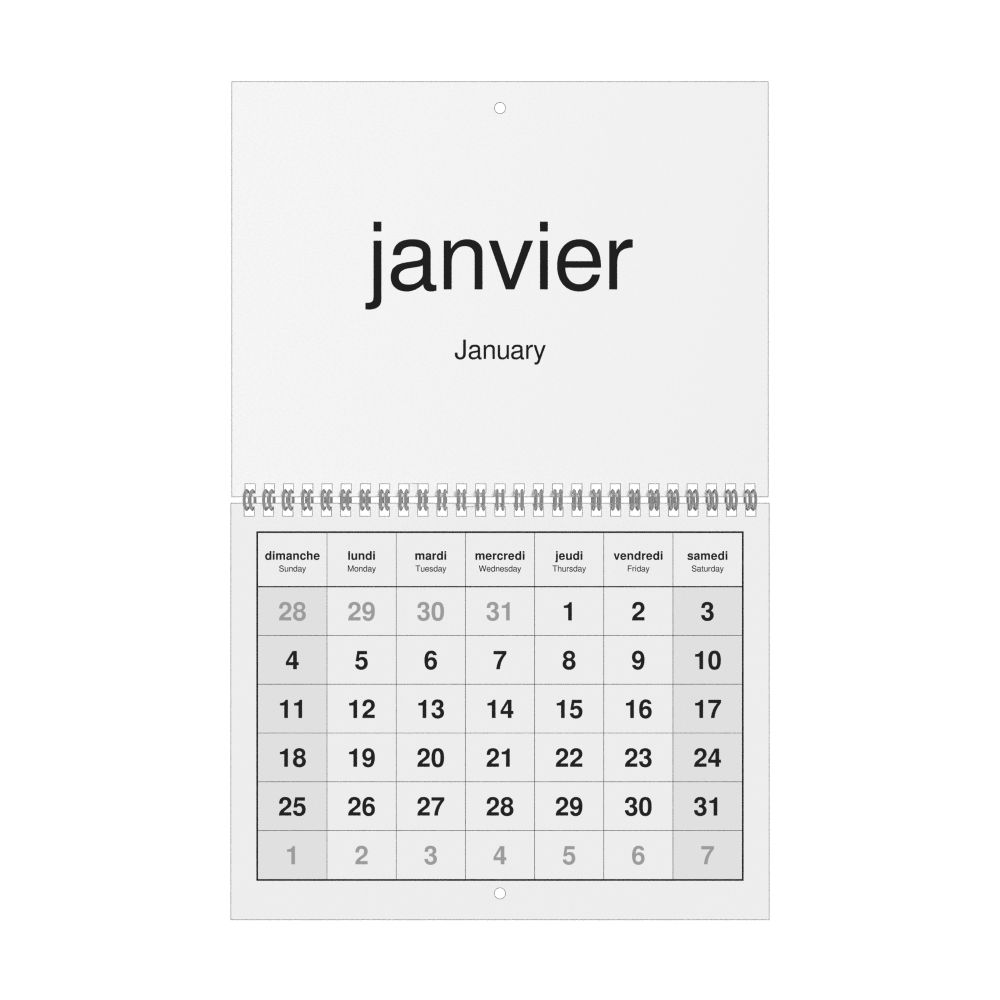 Leskoff 2026 Wall Calendar, French/English-Labeled, Sunday-Start Layout, Wire-Bound, 11 x 8.5 in (27.9 x 21.6 cm), image 1 of 1