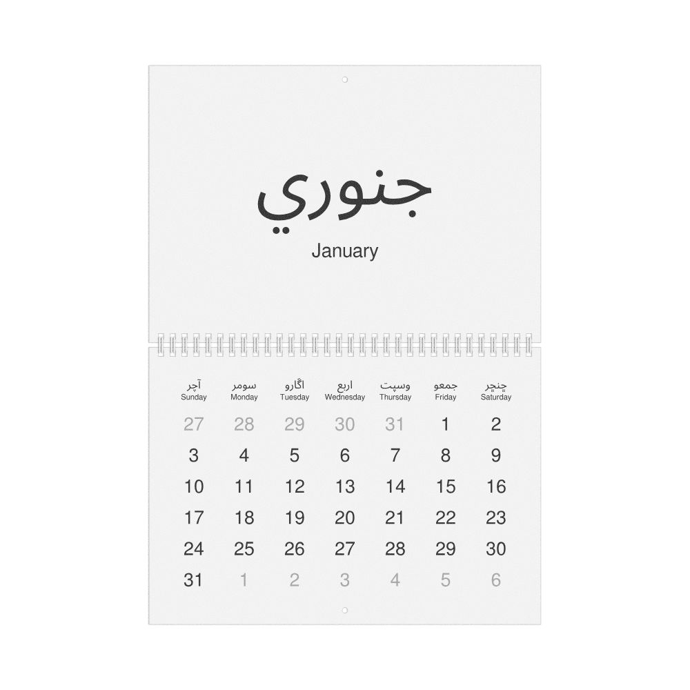 Leskoff 2027 Wall Calendar, Sindhi/English-Labeled, Sunday-Start Layout, Wire-Bound, 11.7 x 8.3 in (29.7 x 21.0 cm), image 1 of 1