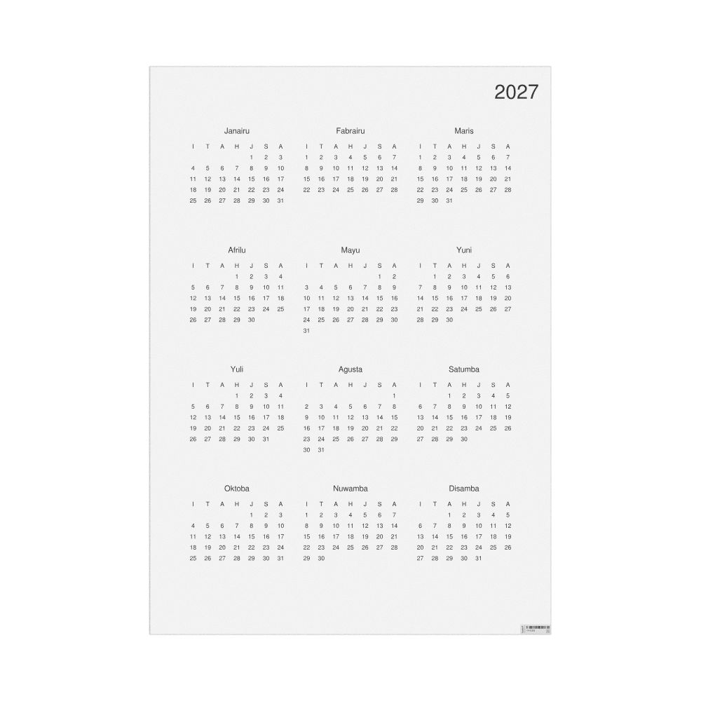Leskoff 2027 Wall Calendar, Hausa-Labeled, Monday-Start Layout, Poster / Wall Print, 23.4 x 33.1 in (59.4 x 84.1 cm), image 1 of 1