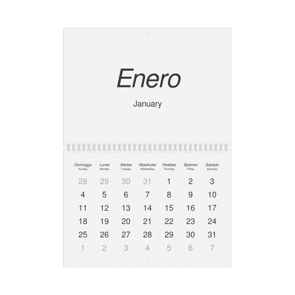 Leskoff 2026 Wall Calendar, Karay-a/English-Labeled, Sunday-Start Layout, Wire-Bound, 11.7 x 8.3 in (29.7 x 21.0 cm), image 1 of 1