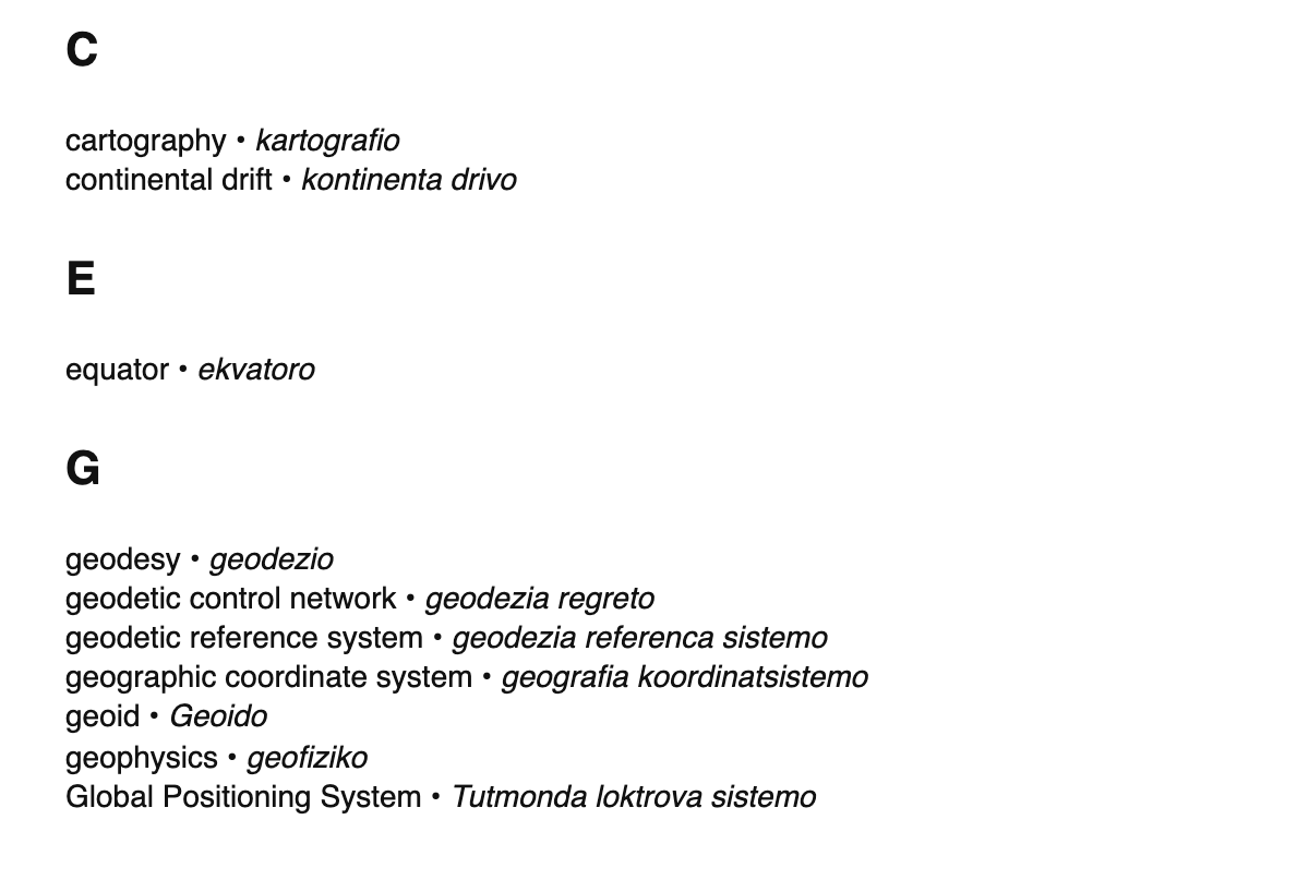 Geodesy terms in Esperanto