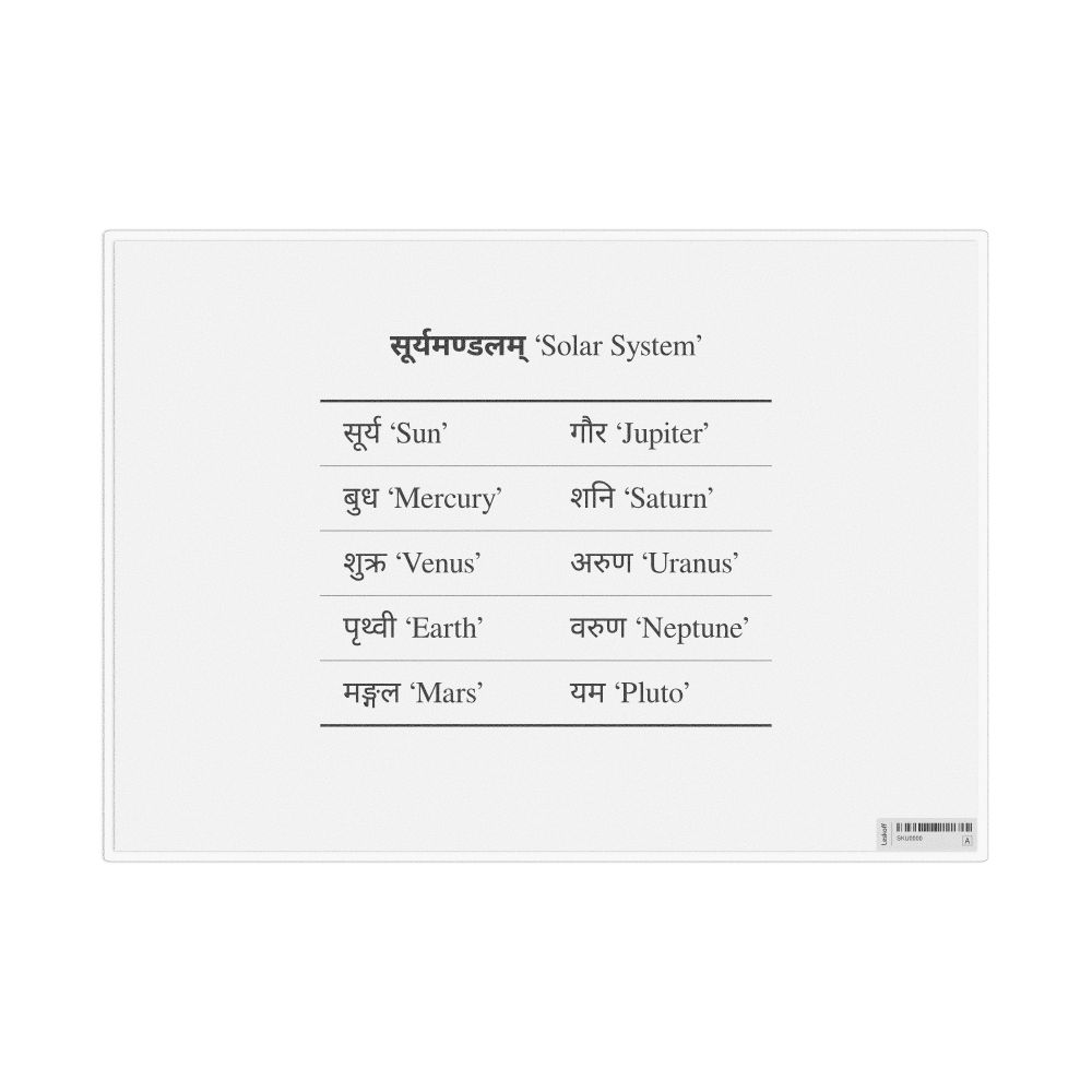 Leskoff Solar System in Sanskrit, Desk Chart, 11.7 x 8.3 in (29.7 x 21.0 cm), image 1 of 1
