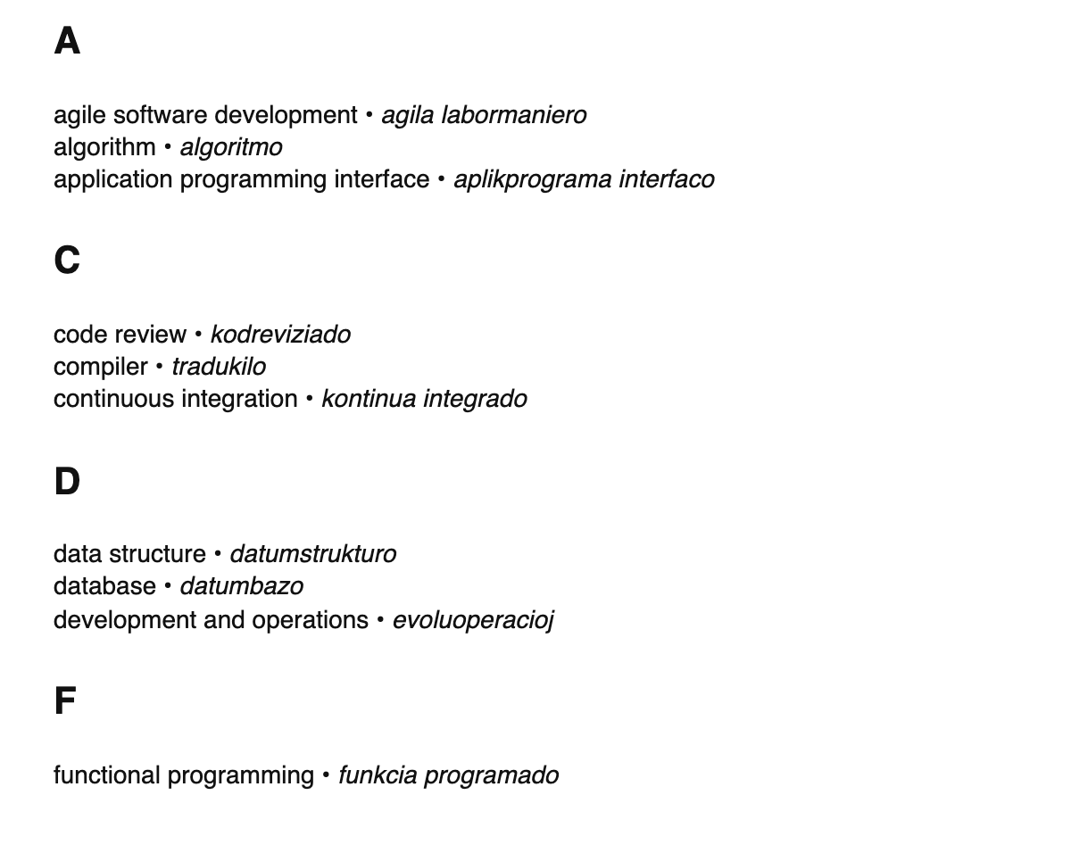 Software engineering terms in Esperanto