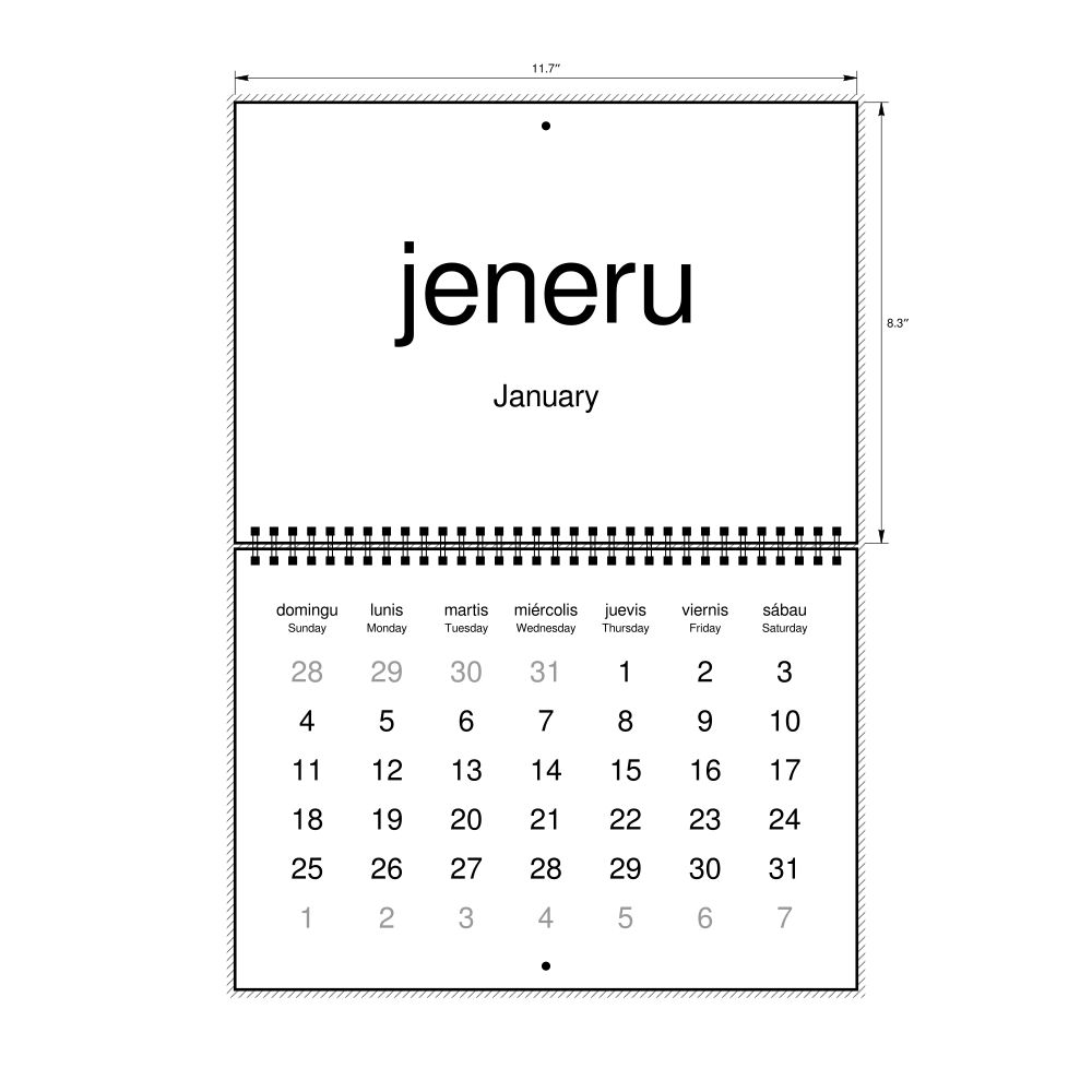 Leskoff 2026 Wall Calendar, Extremaduran/English-Labeled, Sunday-Start Layout, Wire-Bound, 11.7 x 8.3 in (29.7 x 21.0 cm), image 1 of 1