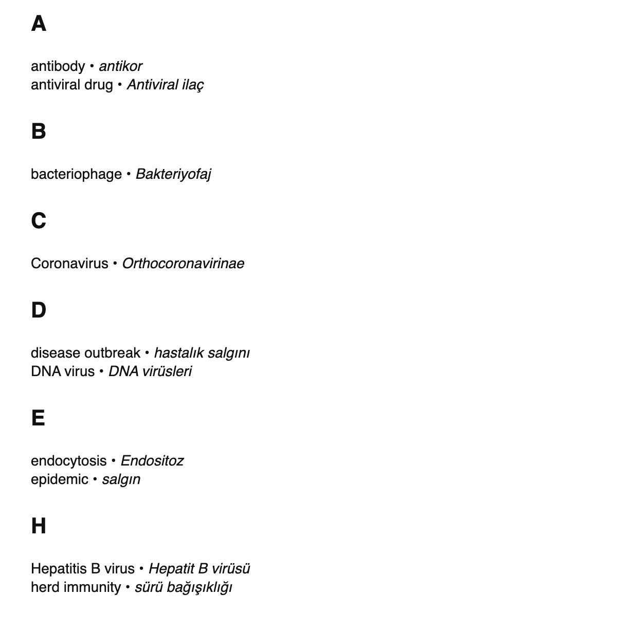 Virology terms in Turkish