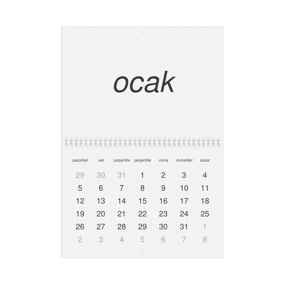 Leskoff 2026 Wall Calendar, Turkish-Labeled, Monday-Start Layout, Wire-Bound, 11.7 x 8.3 in (29.7 x 21.0 cm), image 1 of 1