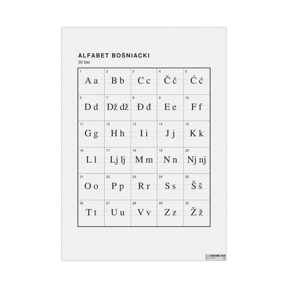 Leskoff Bosnian Alphabet Chart, 23.4 x 33.1 in (59.4 x 84.1 cm, Poster / Wall Chart), Polish-Labeled, image 1 of 2