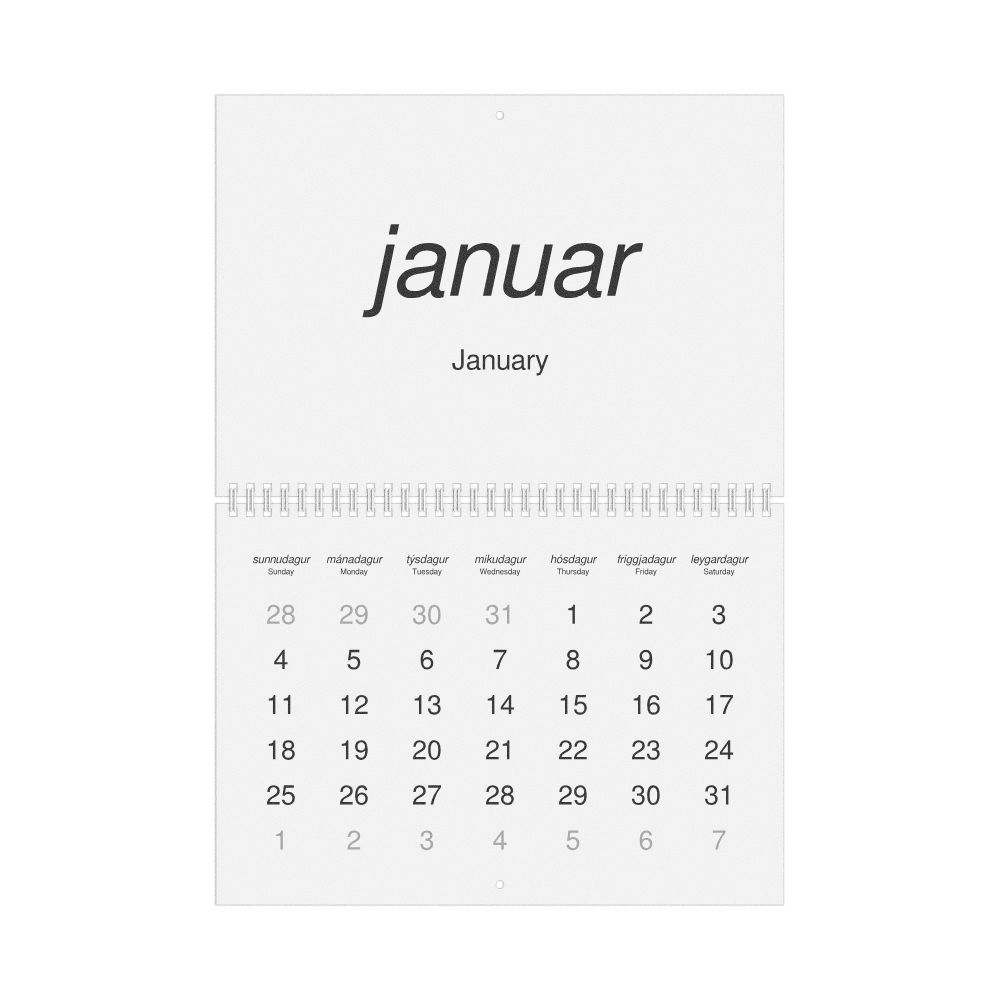 Leskoff 2026 Wall Calendar, Faroese/English-Labeled, Sunday-Start Layout, Wire-Bound, 11.7 x 8.3 in (29.7 x 21.0 cm), image 1 of 1
