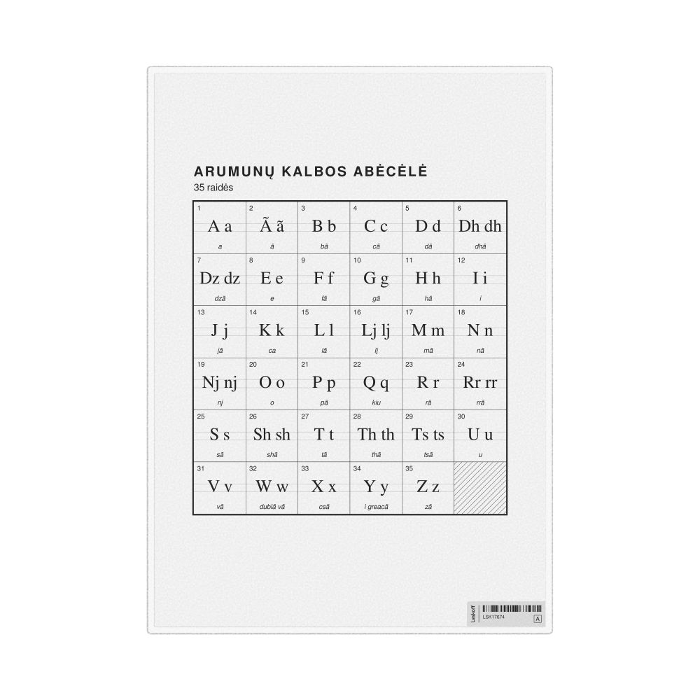 Leskoff Aromanian Alphabet Chart, 8.3 x 11.7 in (21.0 x 29.7 cm, Desk Chart, Laminated), Lithuanian-Labeled, image 1 of 2