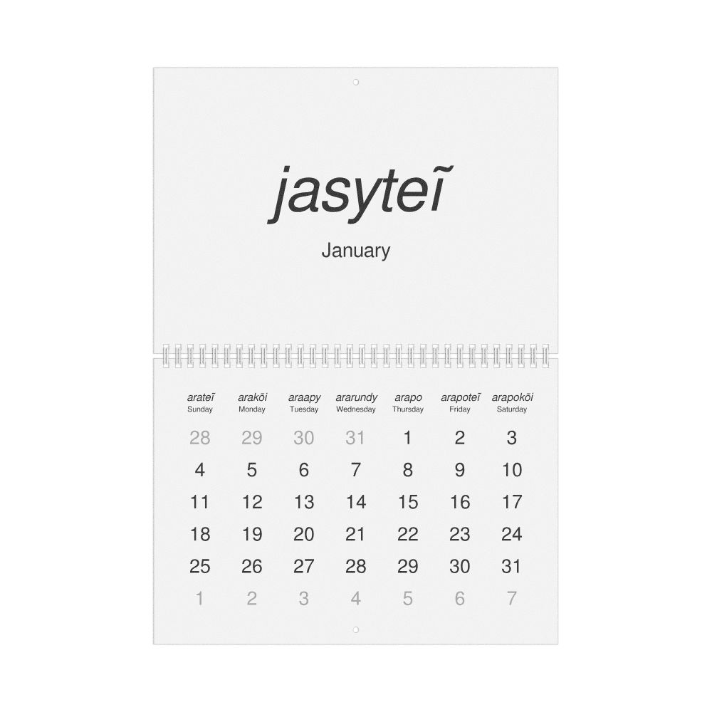 Leskoff 2026 Wall Calendar, Guarani/English-Labeled, Sunday-Start Layout, Wire-Bound, 11.7 x 8.3 in (29.7 x 21.0 cm), image 1 of 1