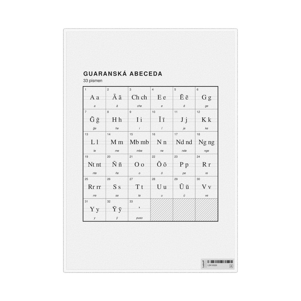 Leskoff Guarani Alphabet Chart, 8.3 x 11.7 in (21.0 x 29.7 cm, Desk Chart, Laminated), Czech-Labeled, image 1 of 2