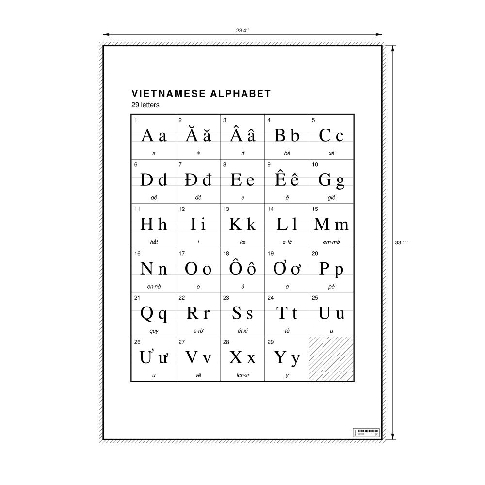 Leskoff Vietnamese Alphabet Chart, 23.4 x 33.1 in (59.4 x 84.1 cm, Poster / Wall Chart), image 1 of 2