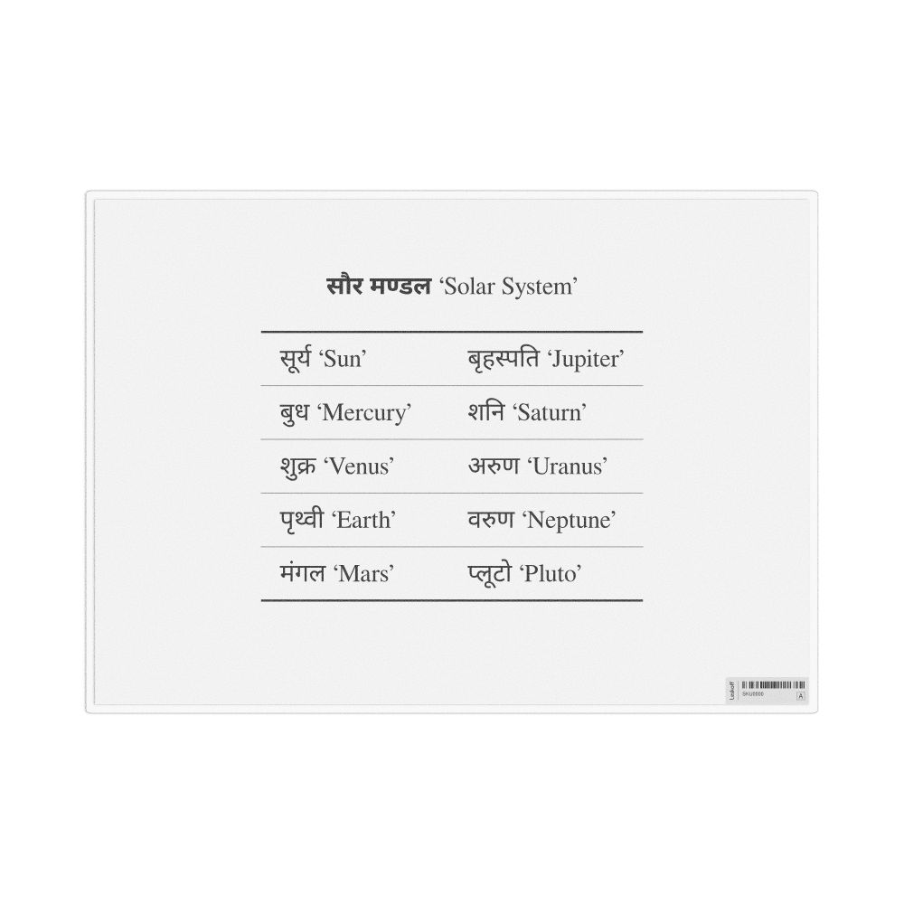 Leskoff Solar System in Hindi, Desk Chart, 11.7 x 8.3 in (29.7 x 21.0 cm), image 1 of 1