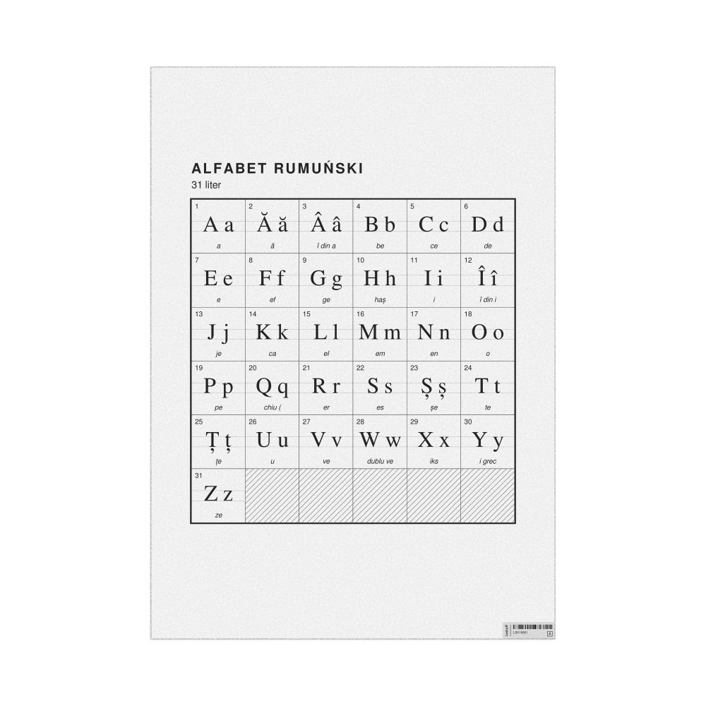 Leskoff Romanian Alphabet Chart, 23.4 x 33.1 in (59.4 x 84.1 cm, Poster / Wall Chart), Polish-Labeled, image 1 of 2