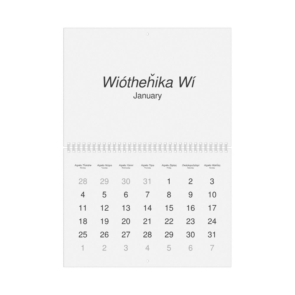 Leskoff 2027 Wall Calendar, Lakota/English-Labeled, Monday-Start Layout, Wire-Bound, 11.7 x 8.3 in (29.7 x 21.0 cm), image 1 of 1