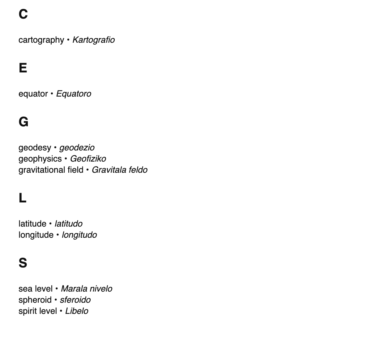 Geodesy terms in Ido