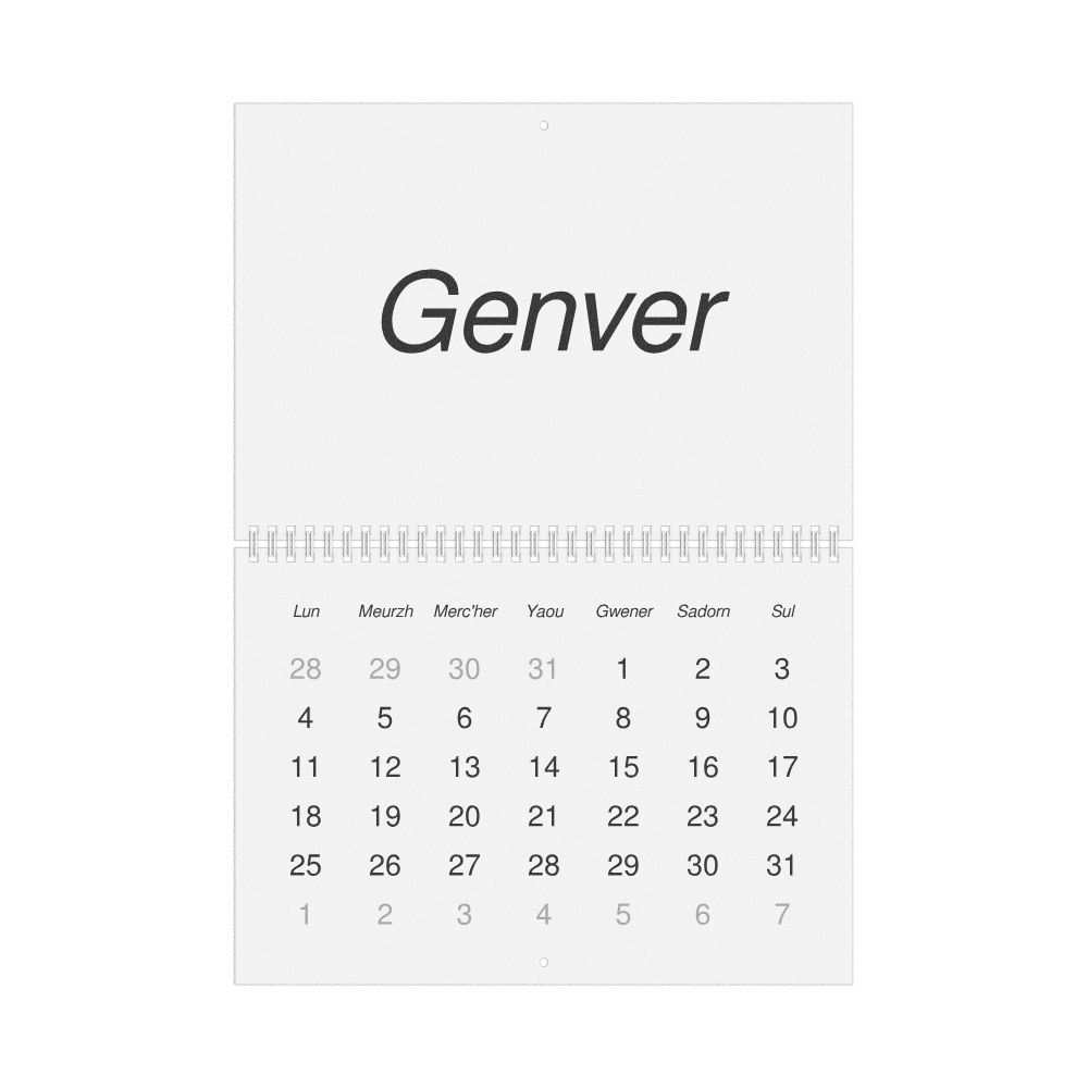 Leskoff 2027 Wall Calendar, Breton-Labeled, Monday-Start Layout, Wire-Bound, 11.7 x 8.3 in (29.7 x 21.0 cm), image 1 of 1
