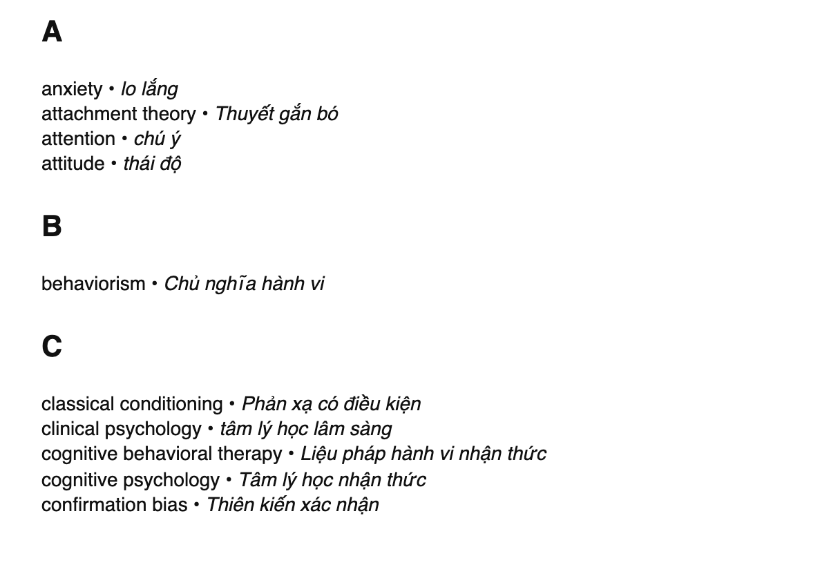 Psychology terms in Vietnamese