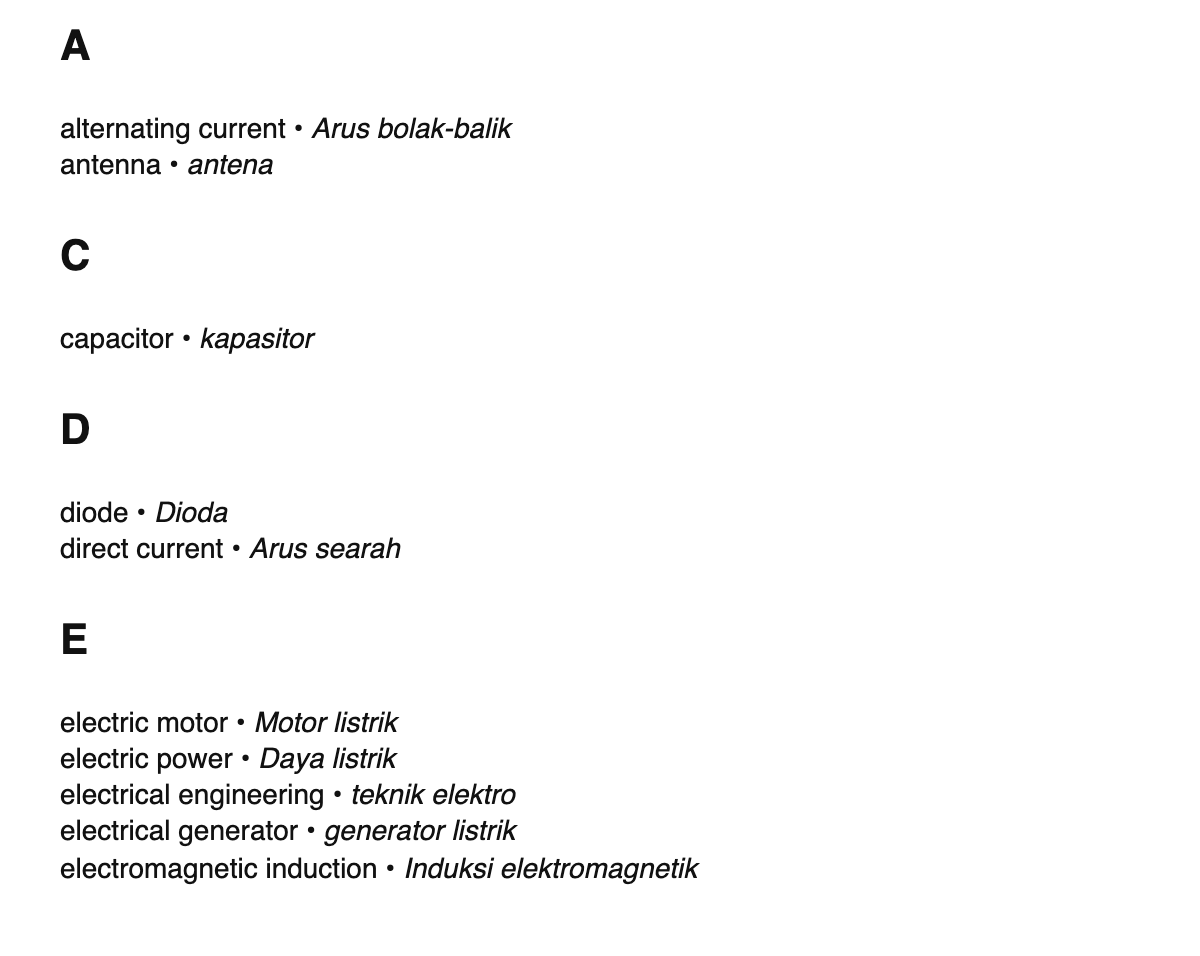 Electrical engineering terms in Indonesian