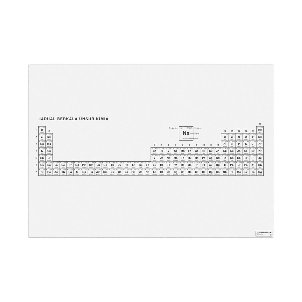 Leskoff Periodic Table Chart, 33.1 x 23.4 in (84.1 x 59.4 cm, Poster / Wall Chart), 32-Column Layout, Malay-Labeled, image 1 of 2
