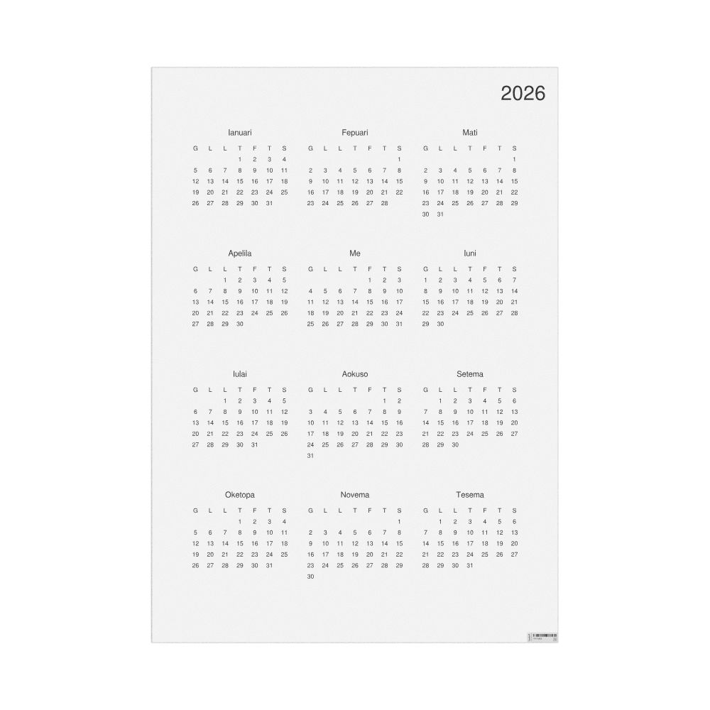 Leskoff 2026 Wall Calendar, Samoan-Labeled, Monday-Start Layout, Poster / Wall Print, 23.4 x 33.1 in (59.4 x 84.1 cm), image 1 of 1