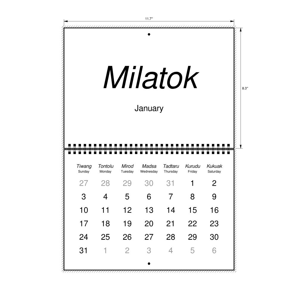 Leskoff 2027 Wall Calendar, Dusun/English-Labeled, Sunday-Start Layout, Wire-Bound, 11.7 x 8.3 in (29.7 x 21.0 cm), image 2 of 2