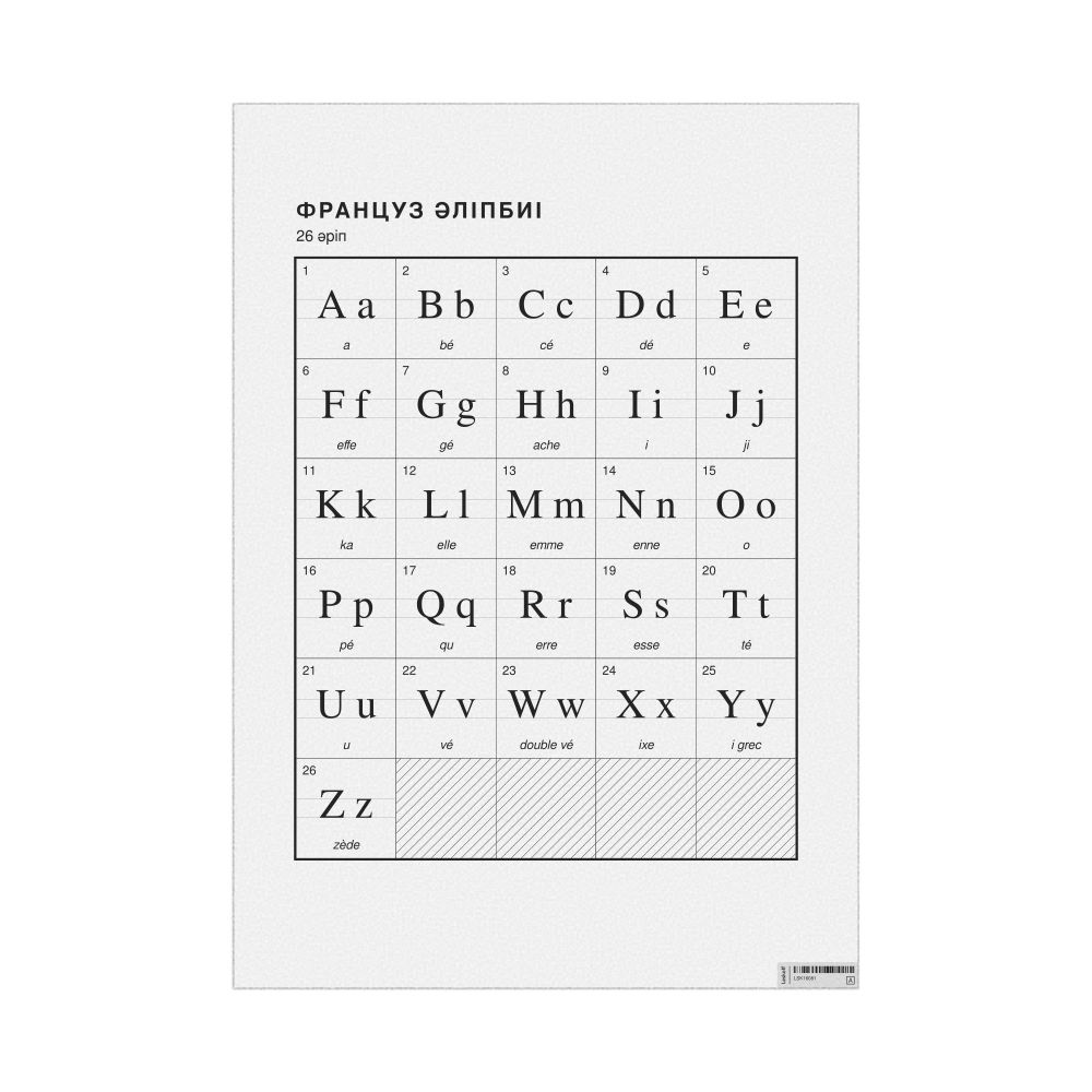 Leskoff French Alphabet Chart, 23.4 x 33.1 in (59.4 x 84.1 cm, Poster / Wall Chart), Kazakh-Labeled, image 1 of 2