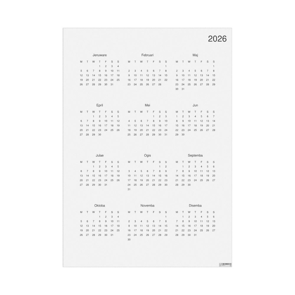 Leskoff 2026 Wall Calendar, Bislama-Labeled, Monday-Start Layout, Poster / Wall Print, 23.4 x 33.1 in (59.4 x 84.1 cm), image 1 of 1