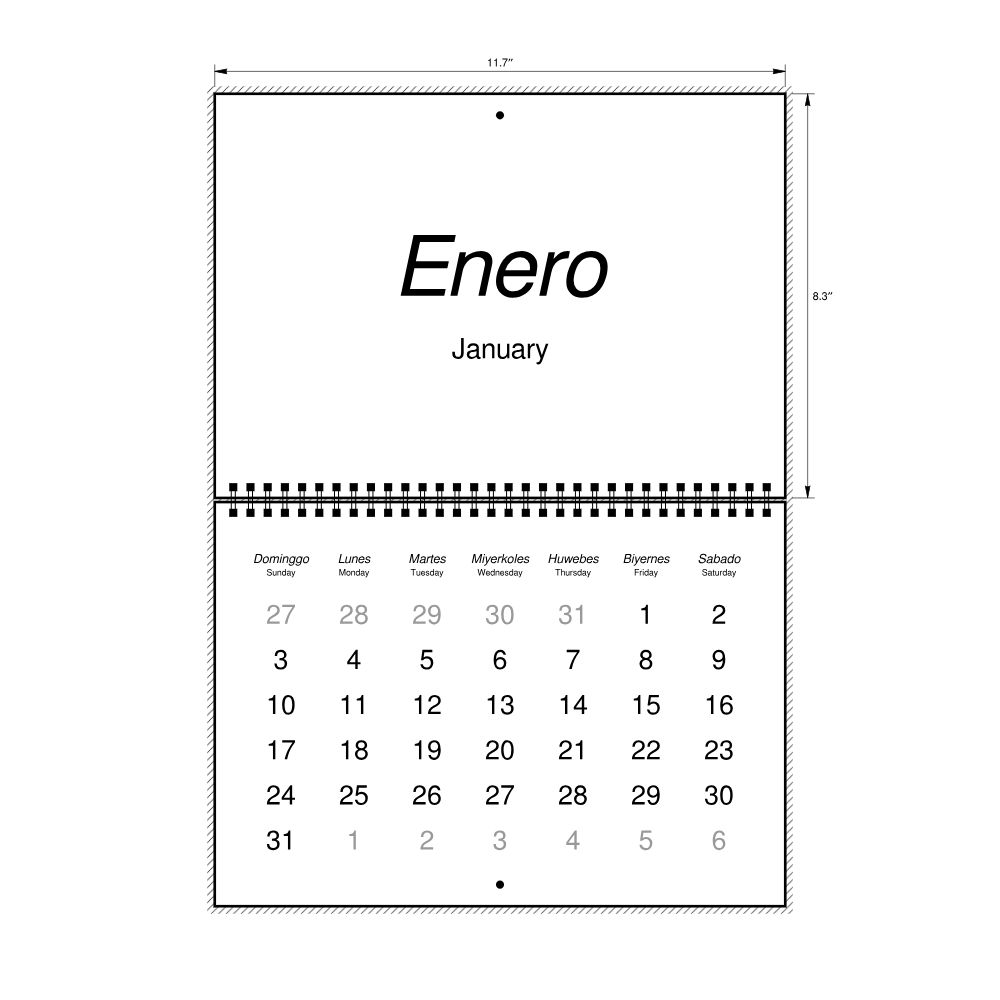 Leskoff 2027 Wall Calendar, Cebuano/English-Labeled, Sunday-Start Layout, Wire-Bound, 11.7 x 8.3 in (29.7 x 21.0 cm), image 2 of 2