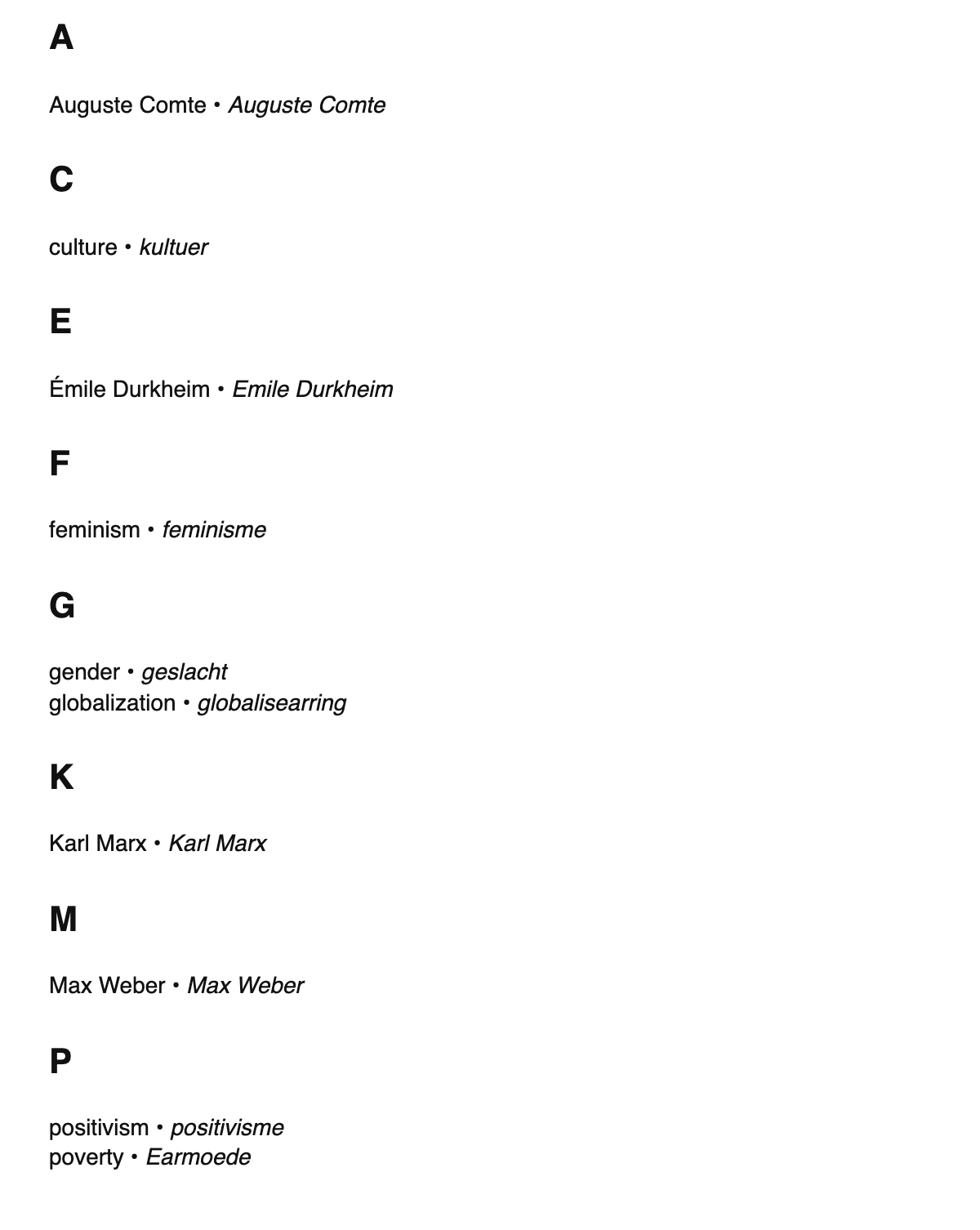 Sociology terms in West Frisian