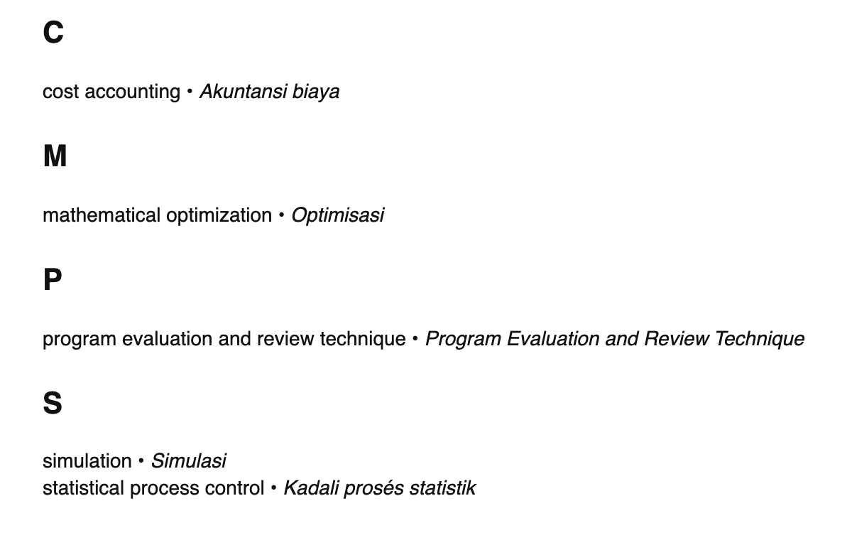 Industrial engineering terms in Sundanese