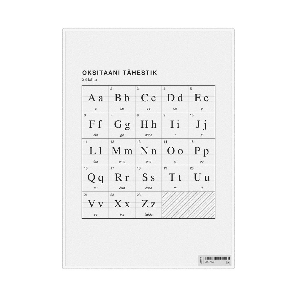 Leskoff Occitan Alphabet Chart, 8.3 x 11.7 in (21.0 x 29.7 cm, Desk Chart, Laminated), Estonian-Labeled, image 1 of 2