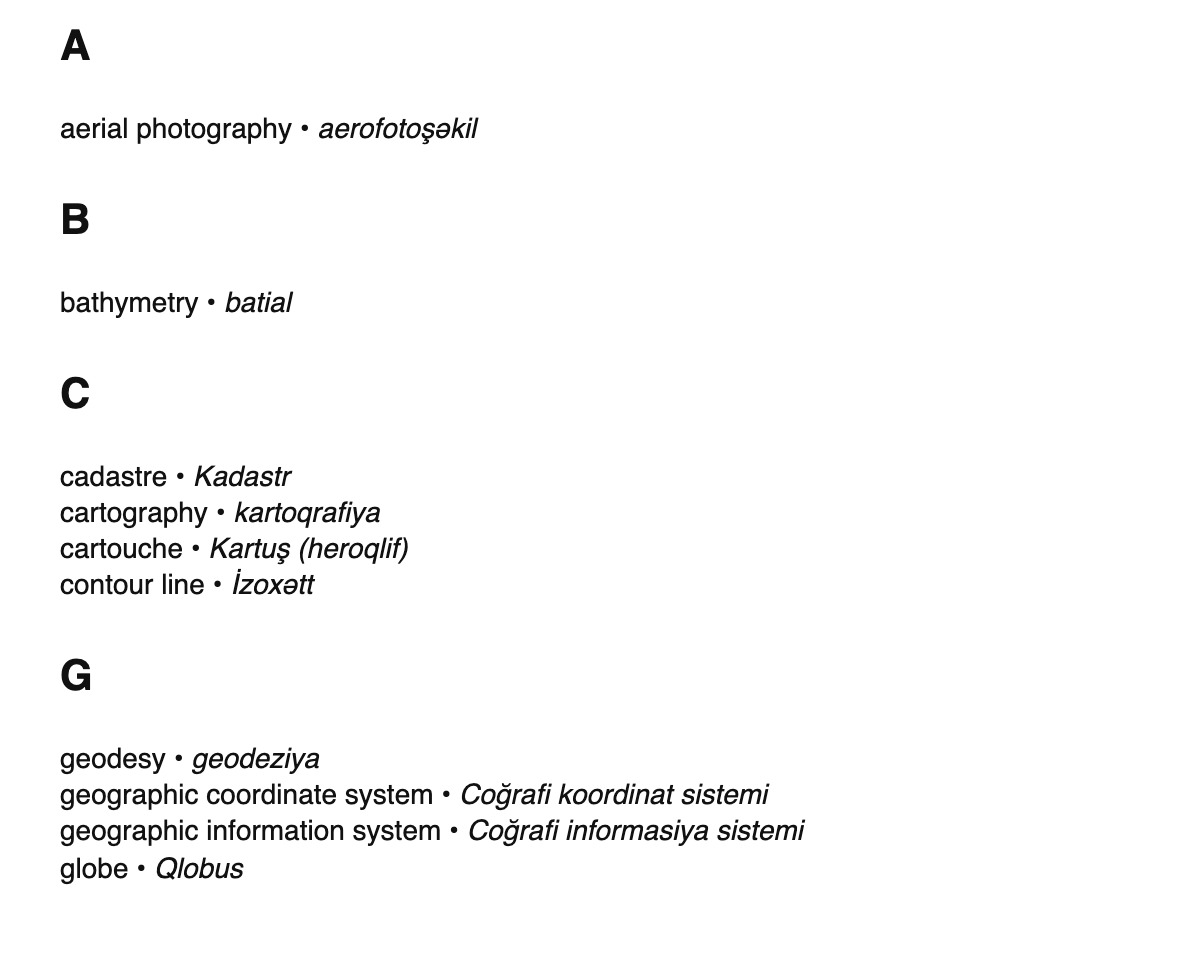 Cartography terms in Azerbaijani