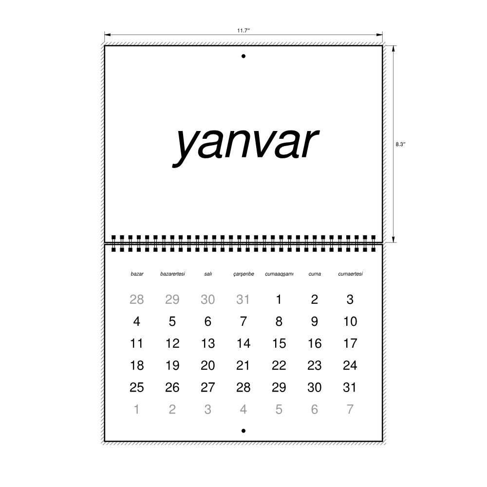 Leskoff 2026 Wall Calendar, Crimean Tatar-Labeled, Sunday-Start Layout, Wire-Bound, 11.7 x 8.3 in (29.7 x 21.0 cm), image 2 of 2