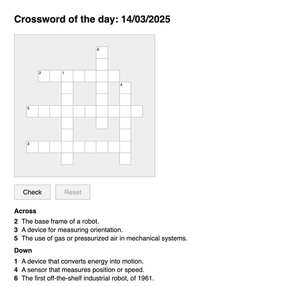 Robotics Crossword