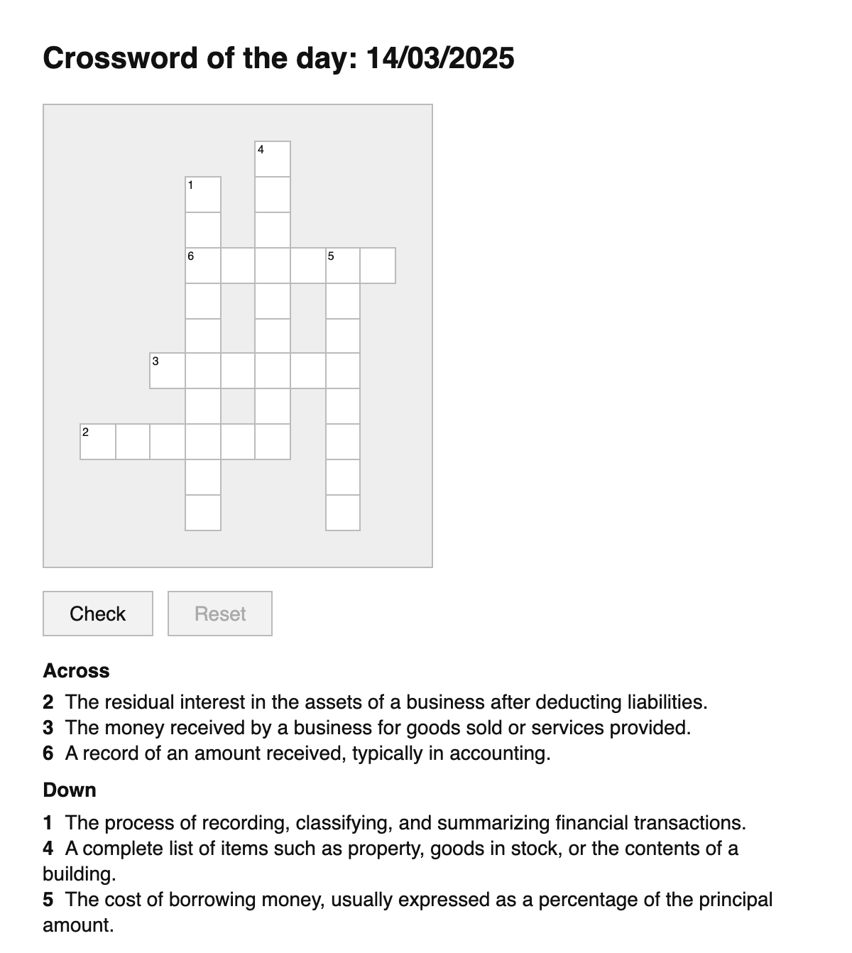 Accounting Crossword