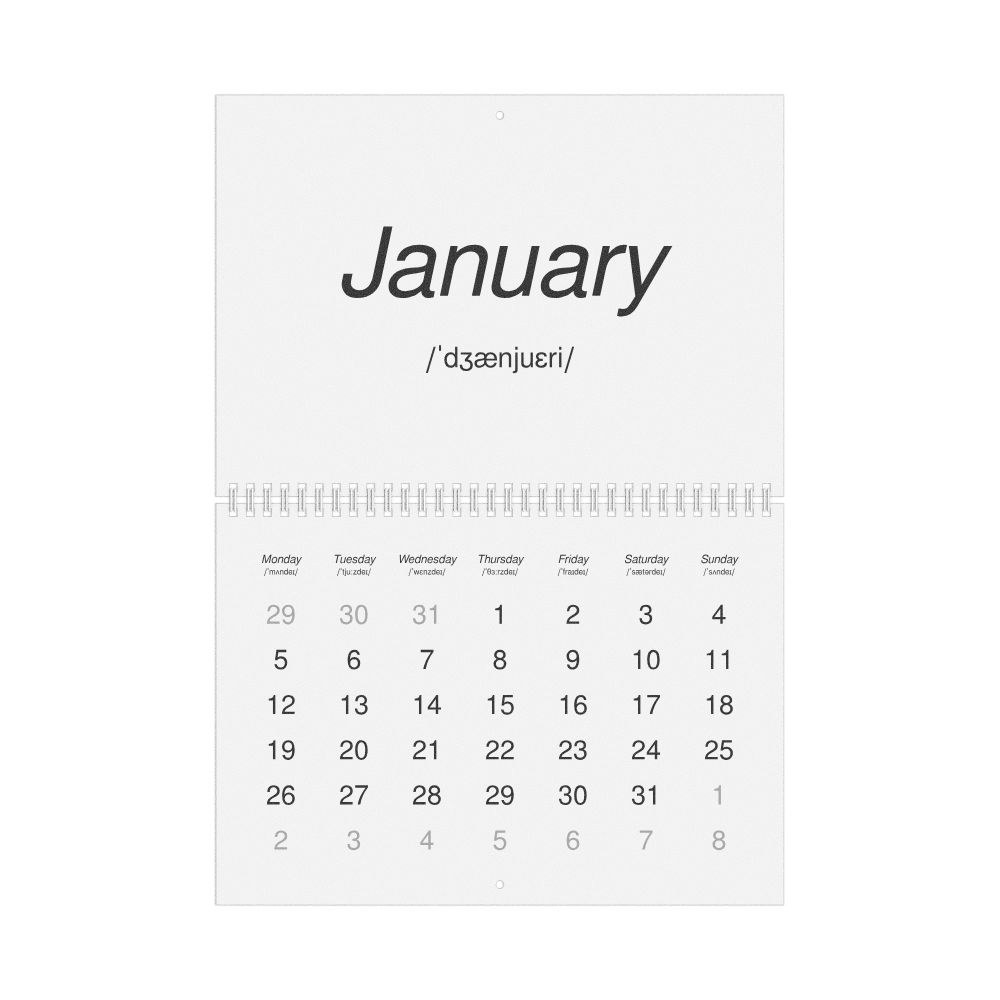 Leskoff 2026 Phonetic Wall Calendar, English-Labeled with IPA, Monday-Start Layout, Wire-Bound, 11.7 x 8.3 in (29.7 x 21.0 cm), image 1 of 1