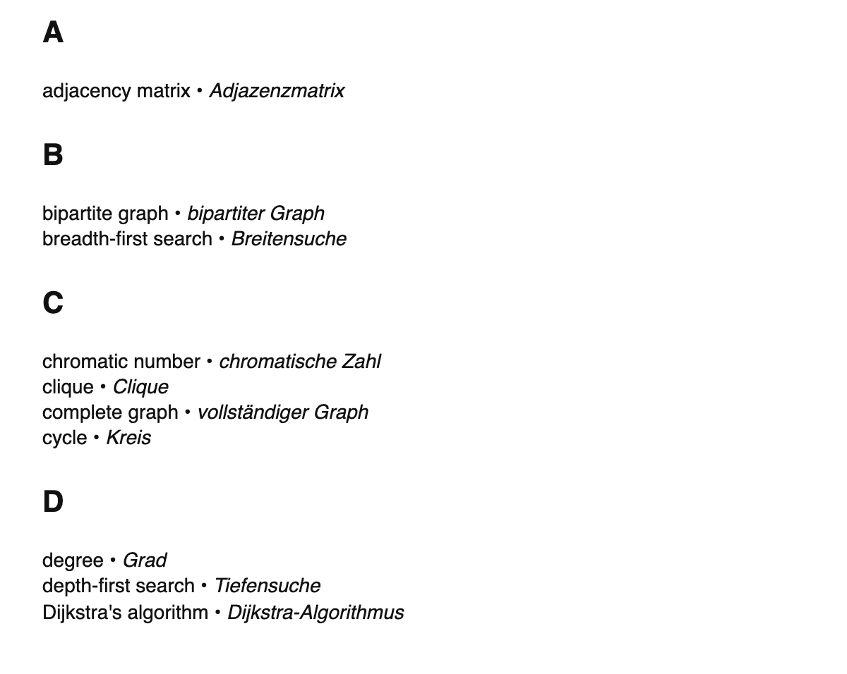 Graph theory terms in German